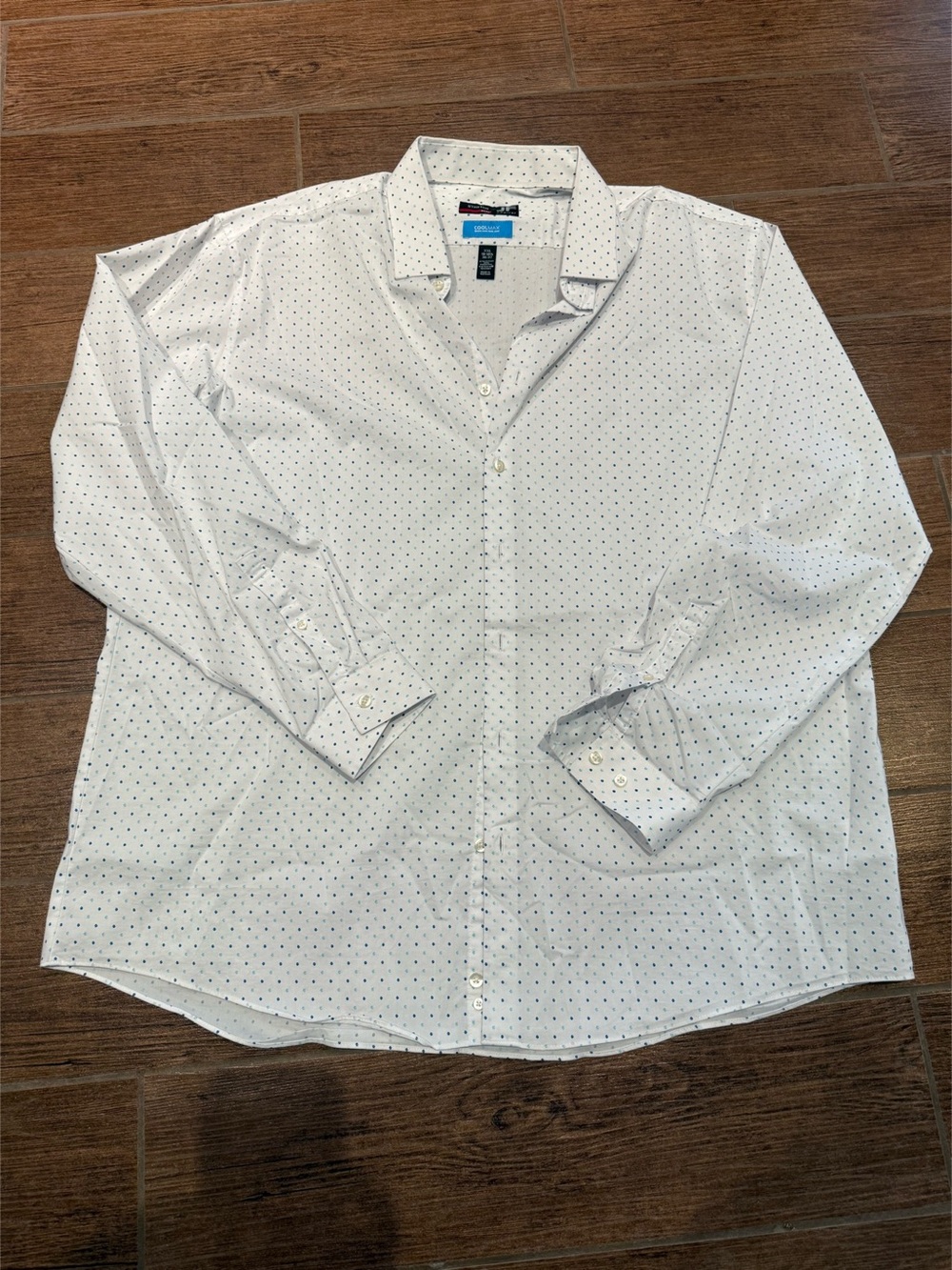 J. Ferrar Stretch Performance Polka Dot Shirt in White & Blue Size XL